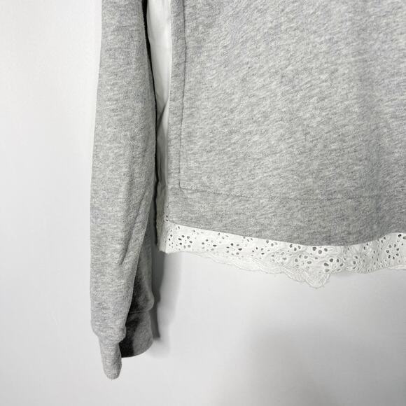 La Vie Rebecca Taylor Small Gray White French Terry Pullover Ruffle Eyelet Neck - Picture 5 of 10